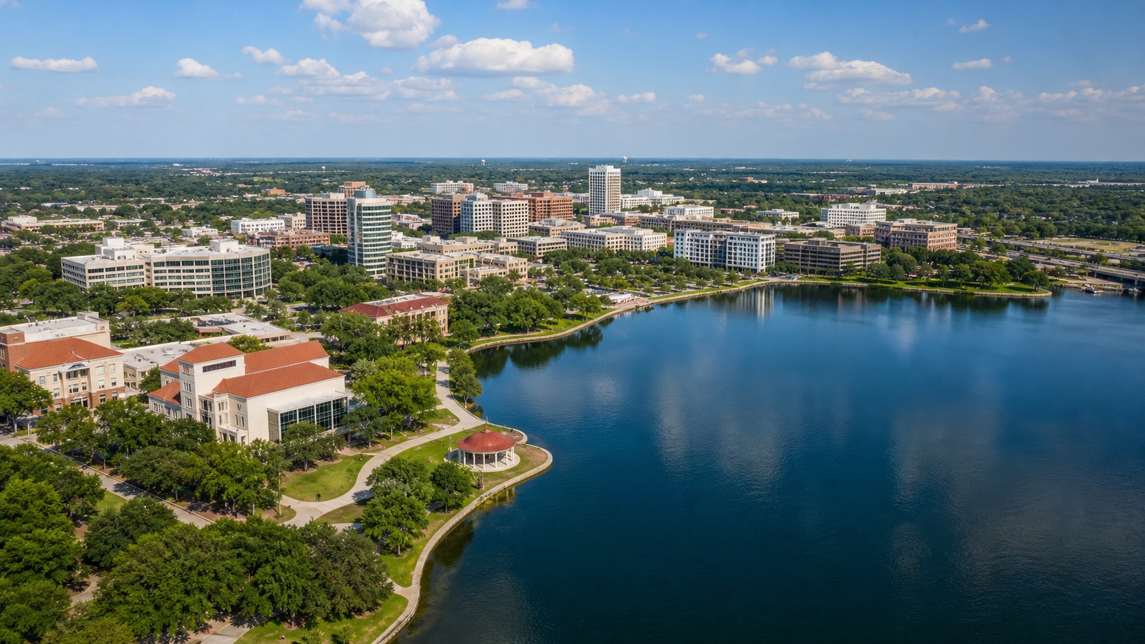 Aerial drone view inspired by lakeside Lakeland Florida
